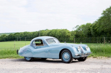 Baby-blue XK 120 FHC is our pick
