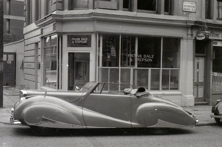 The Franay-bodied Bentley Mk VI pictured outside the company's first showroom in Paddington