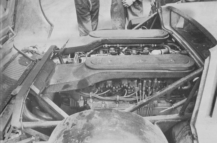 The engine of the prototype covered in road grime and showing test kit fittings. Taken by the author, May 1973